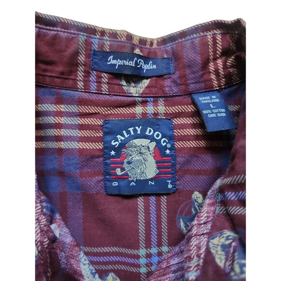 Salty Dog Gant Oxford Button Down Shirt Mens L Burgundy Plaid Equestrian Preppy - Picture 5 of 7